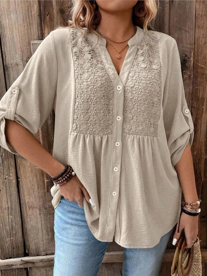 Noor Bluse med V-hals og knapper