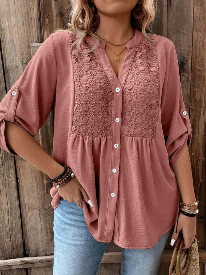 Noor Bluse med V-hals og knapper