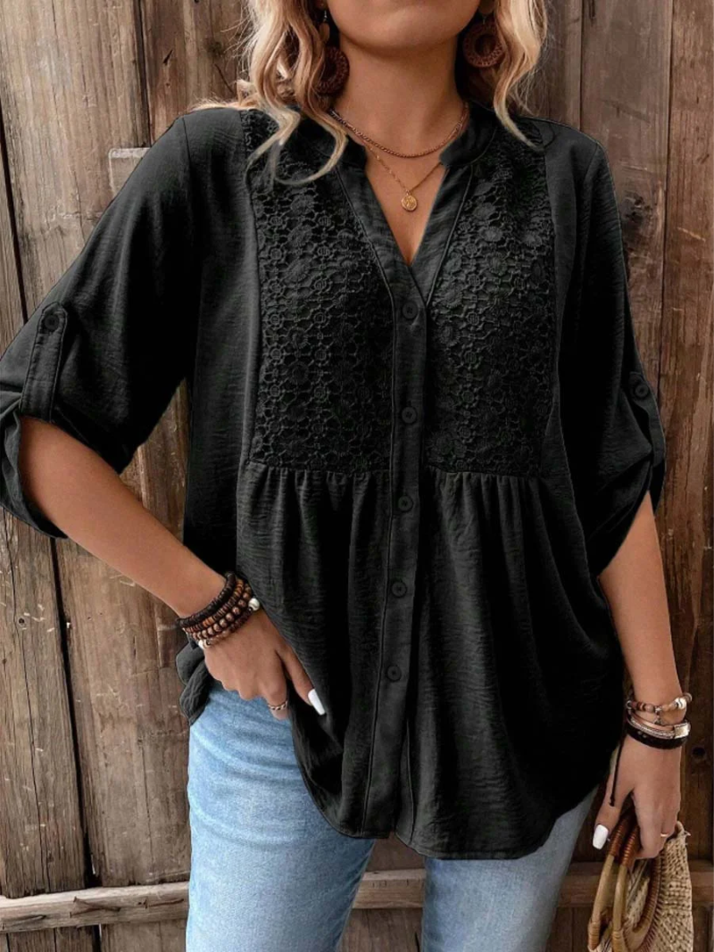 Noor Bluse med V-hals og knapper
