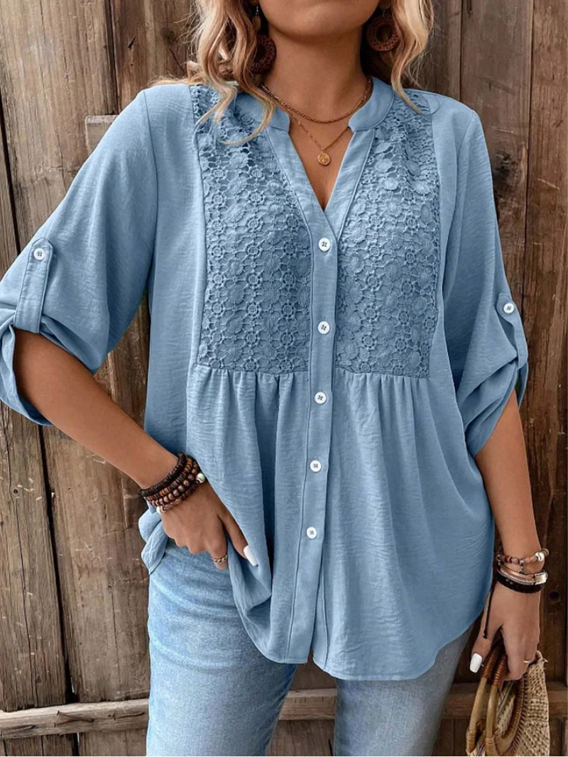 Noor Bluse med V-hals og knapper