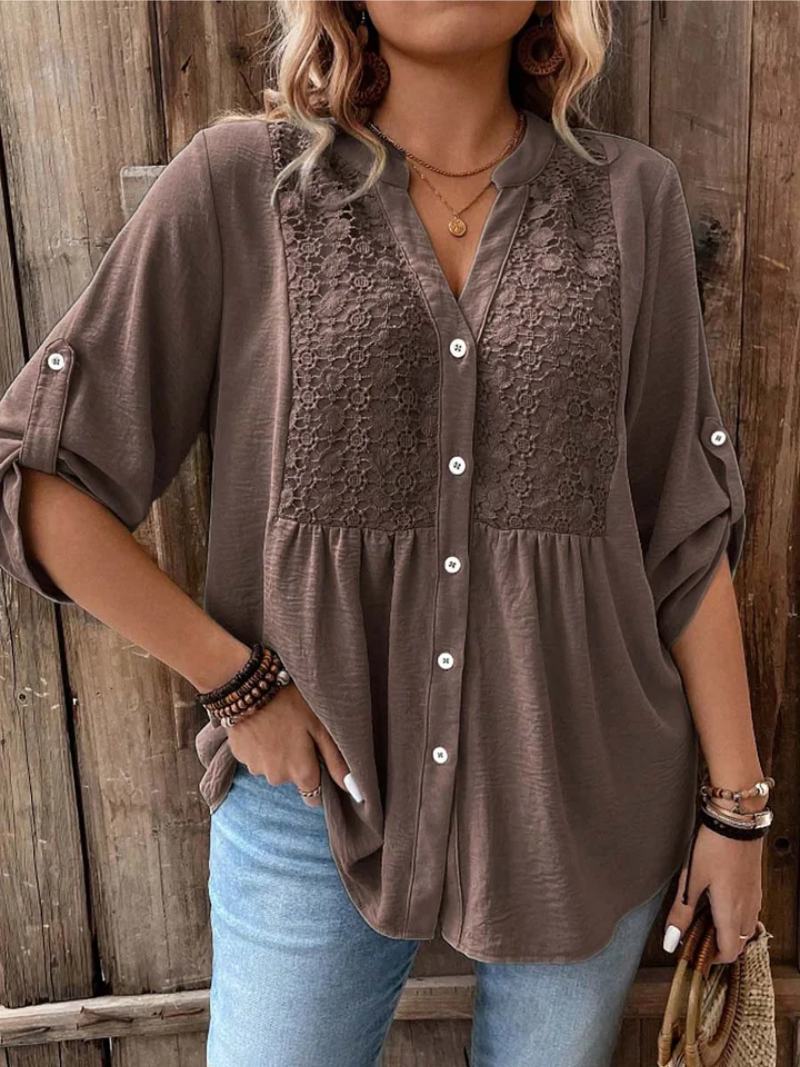 Noor Bluse med V-hals og knapper