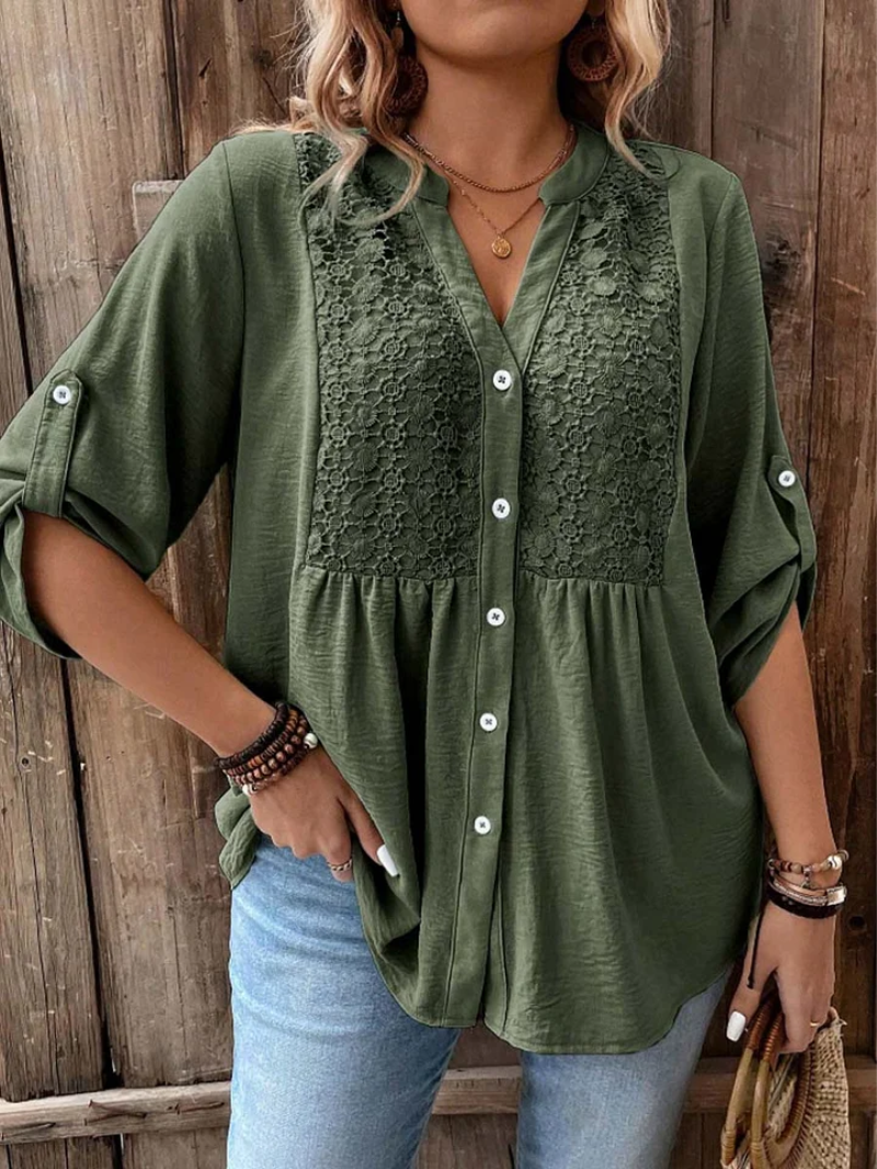 Noor Bluse med V-hals og knapper