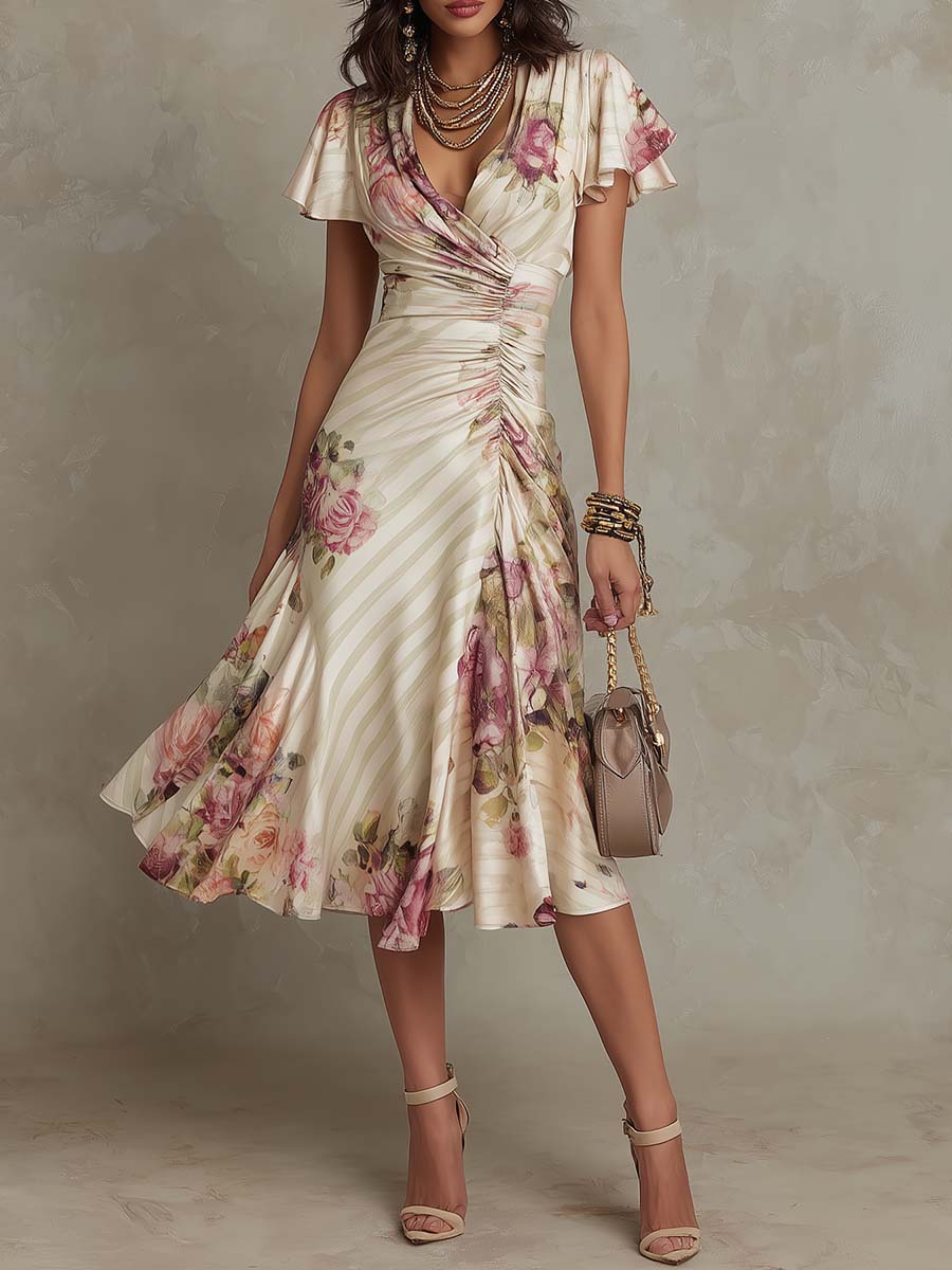 Elegant Drapert Blomsterkjole Camille