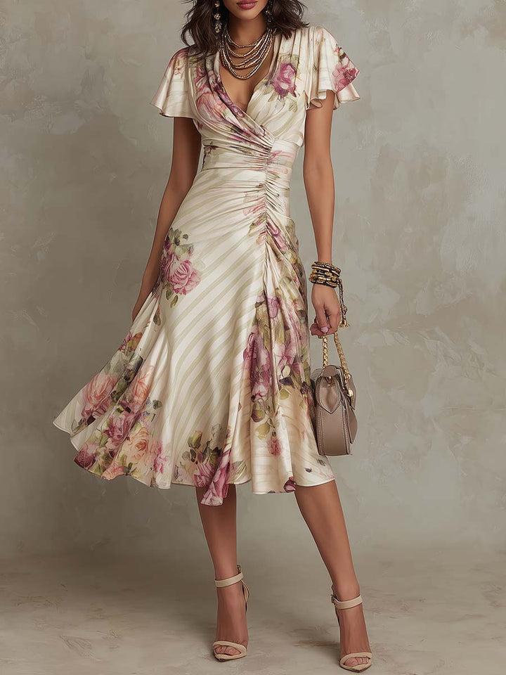 Elegant Drapert Blomsterkjole Camille