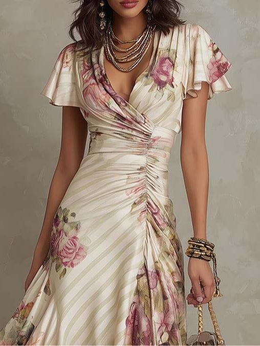Elegant Drapert Blomsterkjole Camille
